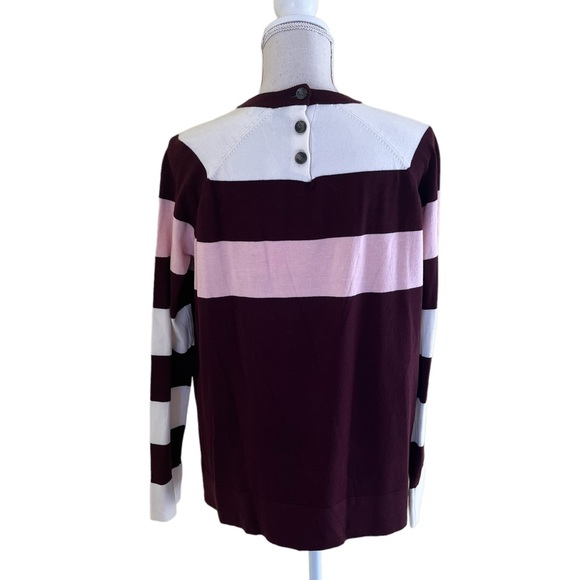 Lela Rose Pearl Wine/Pink/Cream Striped Colorblock Sweater S - Picture 7 of 10